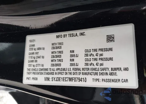 2021 Tesla Model 3 Performance Dual Motor All-Wheel Drive from USA, damaged, VIN 5YJ3E1EC7MF079410